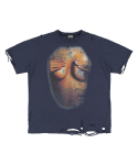 선데이오프클럽(SUNDAYOFFCLUB) Boobs Print Hand Distressed T-shirt - Steel Blue