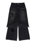 선데이오프클럽(SUNDAYOFFCLUB) Layered Skirt Flared Denim Jeans - Washed Black
