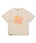 스티그마(STIGMA) Crayon Flower Vintage-Like Washed Oversized Short Sleeves T-Shirts Beige