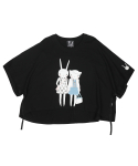 피피라핀(FIFI LAPIN) 여성 돌먼소매 오버핏 반팔 티셔츠/FS7WT38W BLACK