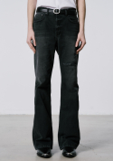 세비지(SAVAGE) Bootcut Fit Ripped Denim Jeans - Washed Black