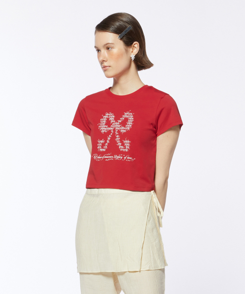 Musinsa Pippet Ribbon Typo Graphic Crop T Shirt Red