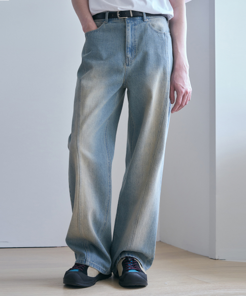 MUSINSA公式 OURDAYZ Add S size Waist curved wide denim pants LIGHT BLUE