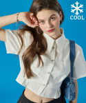 콜릿(KOLEAT) WOMEN 여름 시크 레이스 크롭 슬림 반팔 셔츠 [화이트] 실버단추 ver.