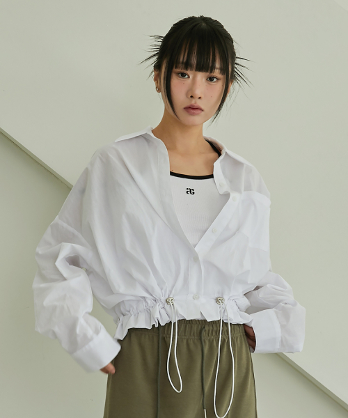 MUSINSA ACOVER Cropped String Shirt Jacket White