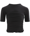 플라즈마 스페어(PLASMA SPHERE) DRAPE T-SHIRT IN BLACK (셔링 코르셋 티셔츠)