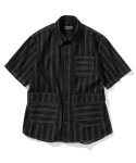 유니폼브릿지(UNIFORM BRIDGE) jacquard stripe denim s/s shirt 10.5oz black washed