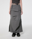 플레어업(FLAREUP) Drape Layered Maxi Skirt (FL-238_Gray)