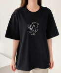 위씨(WISSY) Flower Bear 오버핏 반팔티셔츠 (WS022) 블랙