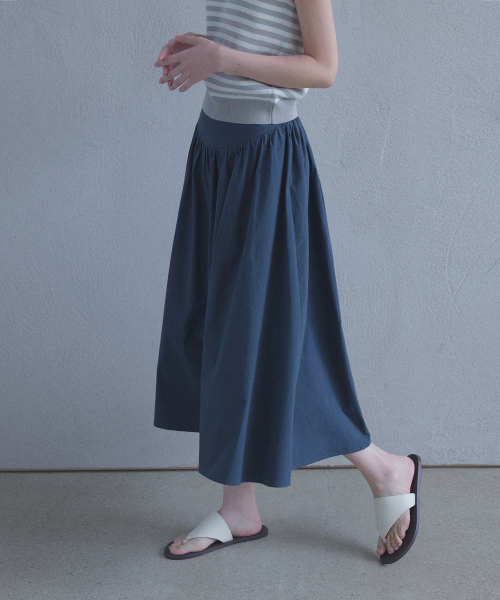 Musinsa Lafudge For Woman Flare V Shirring Skirt Midnight Navy