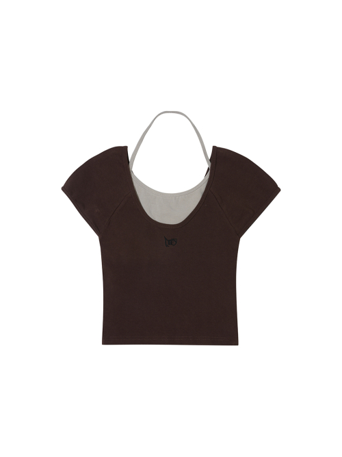 MUSINSA公式 L E E Y HALTER BOAT NECK SET TOP BROWN