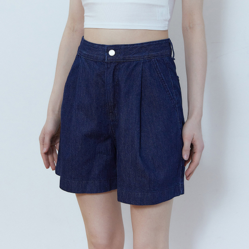 Back label point pintuck half pants - deepblue