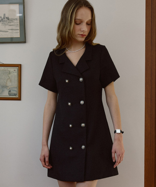 드헤베(DEHEVE) Line Tweed Mini Dress [Black]