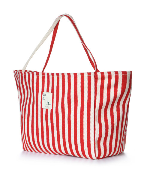 MUSINSA ABON Cotton Mini Stripe Big Shoulder Bag Red