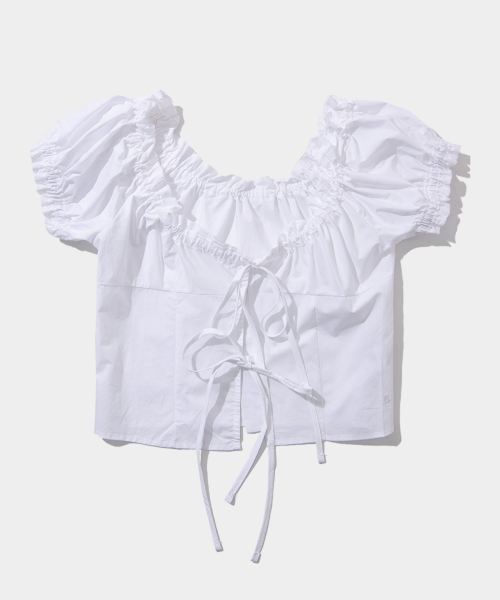 MUSINSA公式 PLACE STUDIO frill ribbon strap round neck cropped short