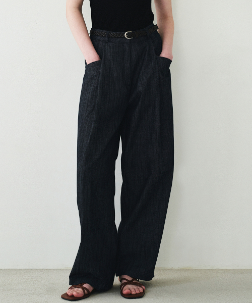 Musinsa Loeil Summer Pintuck Wide Pants Indigo Blue