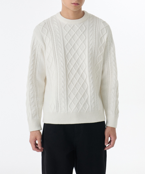 MUSINSA MUSINSA STANDARD Aran Cable Crew Neck Knit White