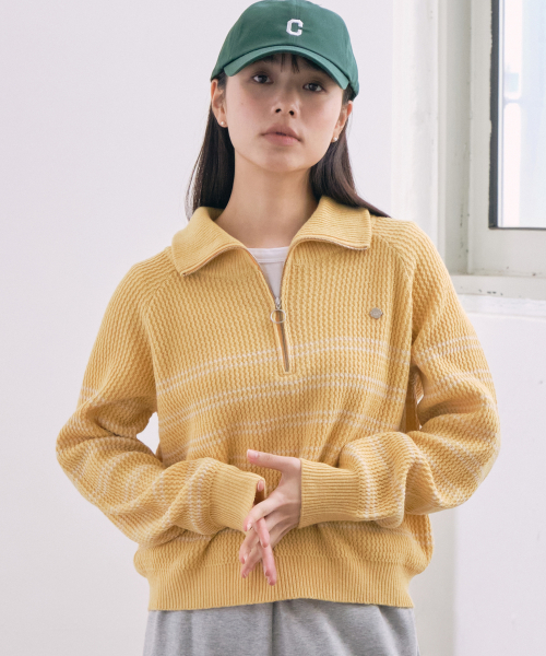 Musinsa Covernat Woman Women S Stripe Half Zip Up Knitwear Yellow