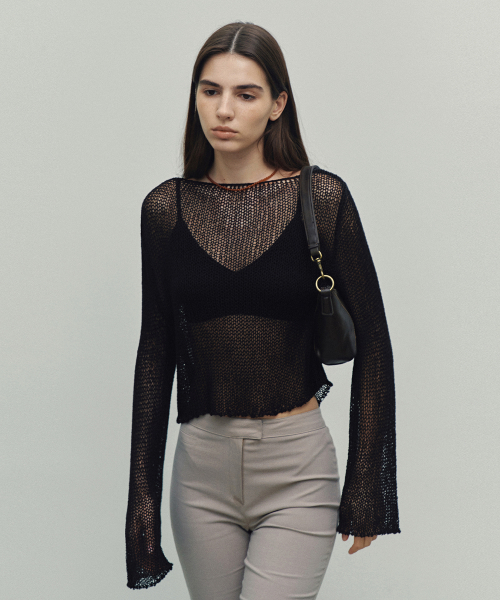 MUSINSA NEEV See Through Back String Knitwear Black