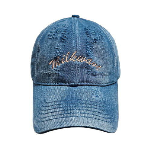 Musinsa Milk Wave Vintage Round Logo Washed Ball Cap Blue