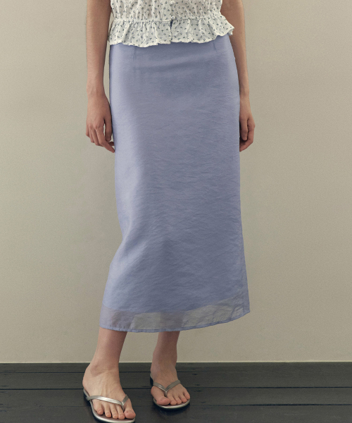 MUSINSA LOEIL Shining See Through Layered Long Skirt Sky Blue