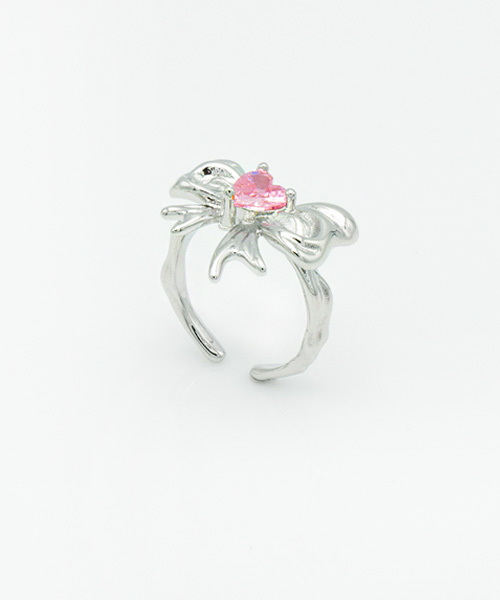 Pink heart Ribbon Ring