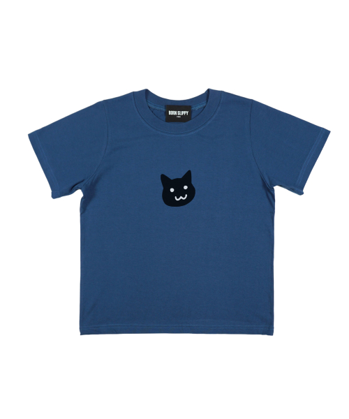 MUSINSA BORN SLIPPY Black Cat Nero Crop T Shirt Blue