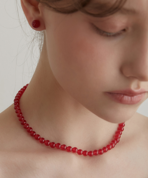 (Silver925) Red Jade Candy Ball Necklace NZ2143 (4.6mm)