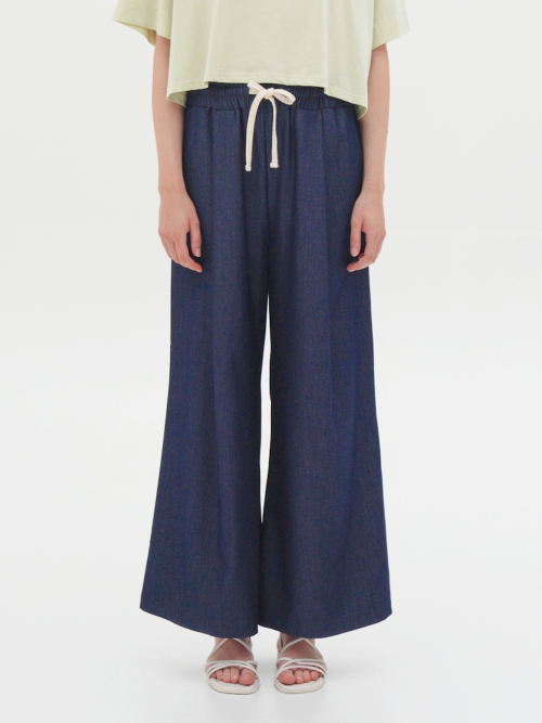 Dark Blue Denim Wide Banding Pants