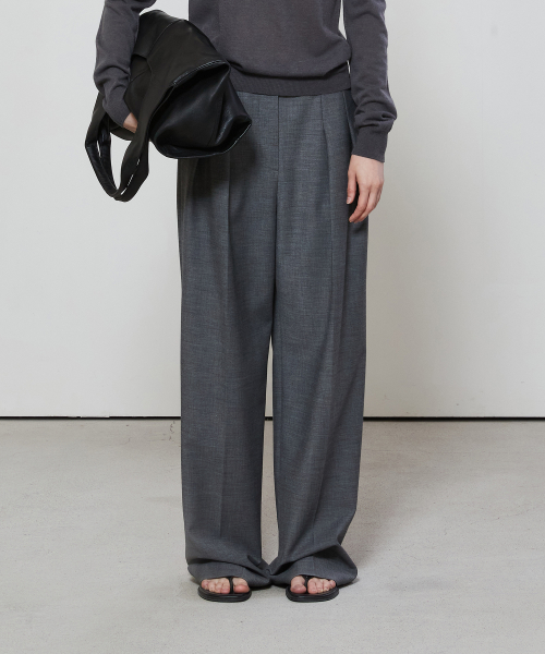 ESSENTIAL WIDE FIT TWO TUCK SLACKS - CHARCOAL
