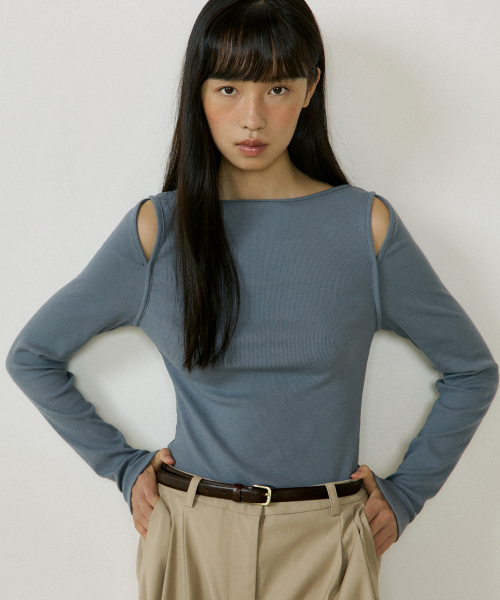 MUSINSA LUCIR ZU Boatneck Shoulder Point Sleeve Sky Blue