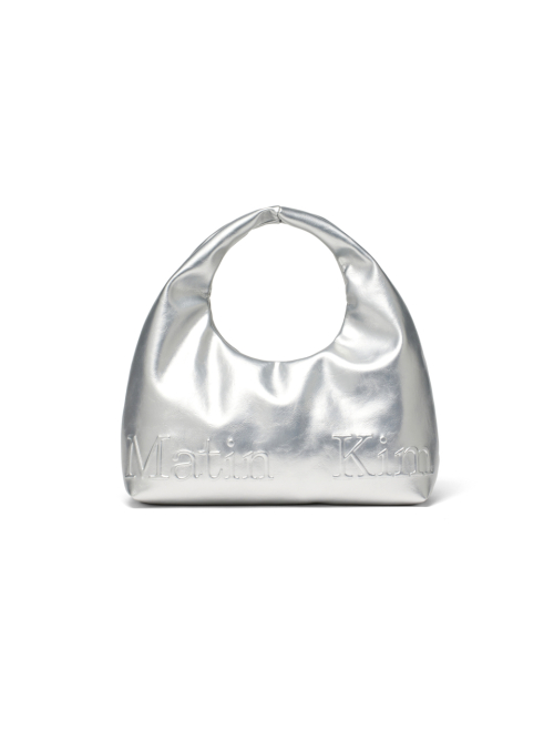 Musinsa Matin Kim Embossed Logo Leather Mini Tote Bag In Silver