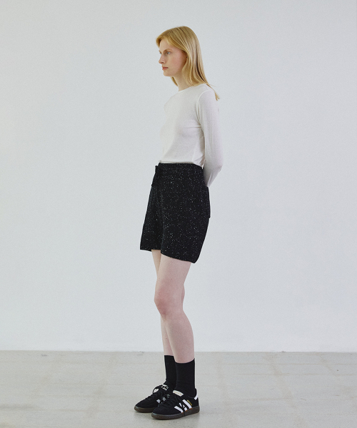 Nef wool knit half pants_BLACK