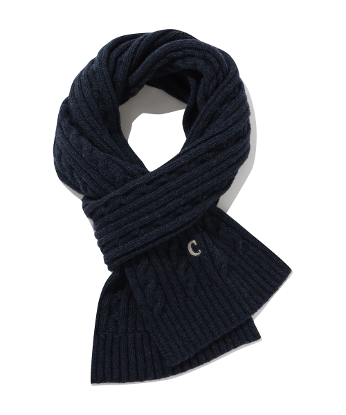 Authentic C Logo Cable Wool Scarf Navy