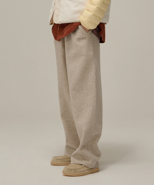 Semi-wide fit wool-like jersey pants oatmeal