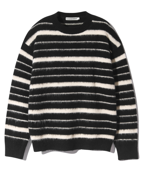 MUSINSA公式 BASEMOMENT Hairy Stripe Round Knit Black