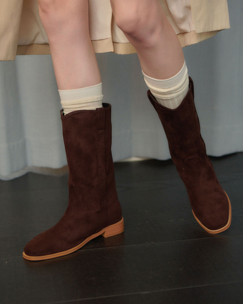 Mind Half Western Boots - Chocolate Suede