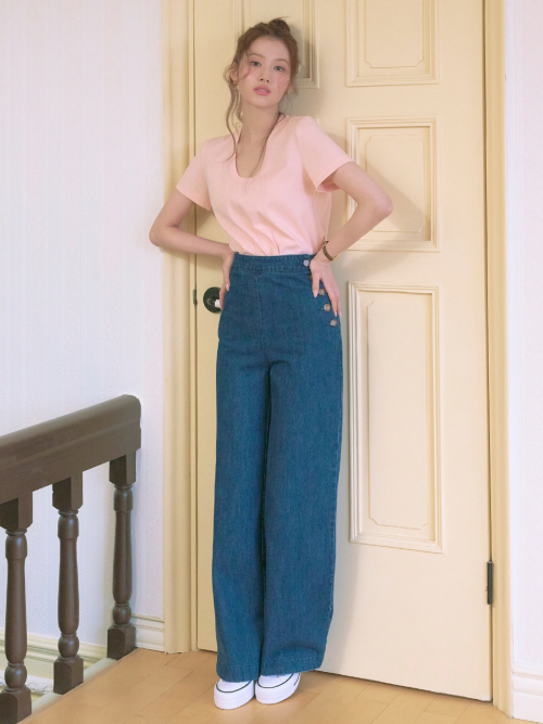 MUSINSA公式 LENINA OLIVE button up wide pants BLUE