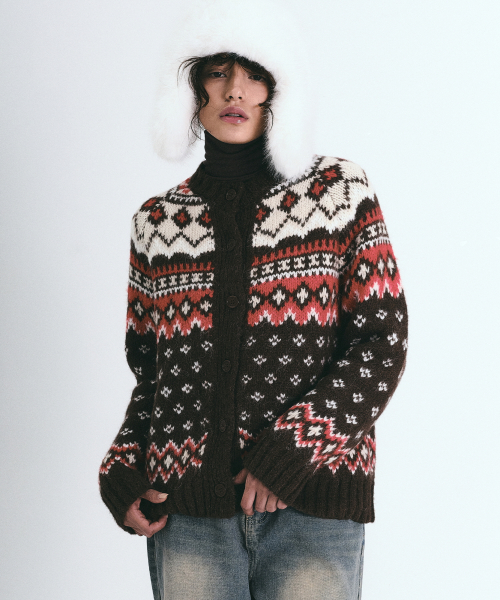 Musinsa Nick Nicole Ethnic Jacquard Sweater Cardigan Brown