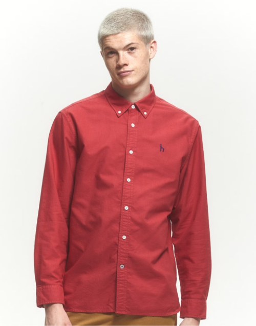 MUSINSA HAZZYS Red Solid Oxford Shirt