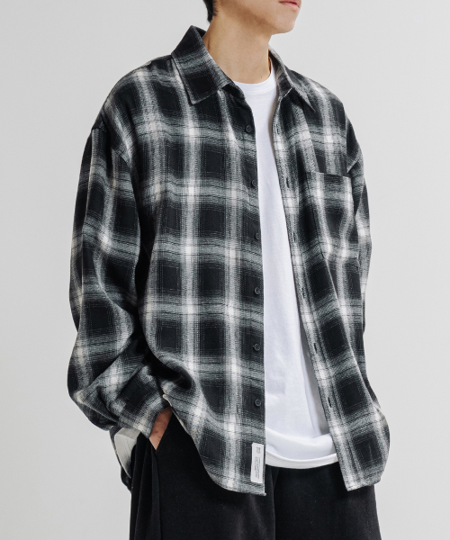 MUSINSA LEMAIN SECOND Overfit Flannel Pocket Check Shirt Black