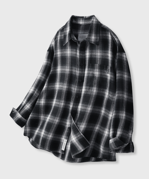 MUSINSA公式 LEMAIN SECOND Overfit flannel pocket check shirt black