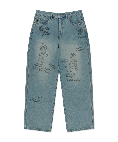 MUSINSA WACKY WILLY Kiki Graphic Denim Pants Blue