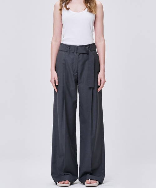 Musinsa Maloupe One Tuck Belt Wide Pants Dark Grey