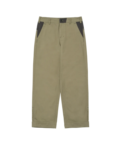Color Blocked Wide Cotton Pants Khaki Beige