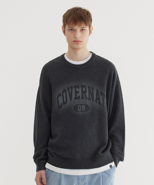 Musinsa Covernat Spray Arch Logo Crewneck Knit Charcoal