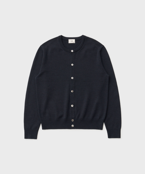 MUSINSA ANOTHER OFFICE Solid Round Neck Cardigan Navy