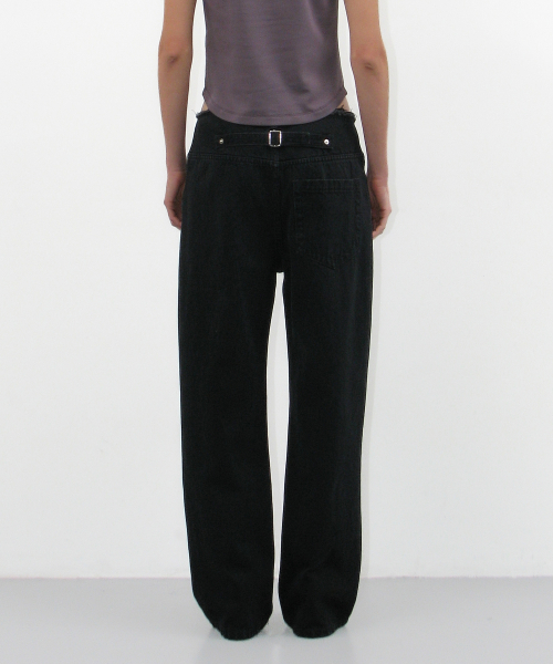 Cut-off waist dot printed jeans_black