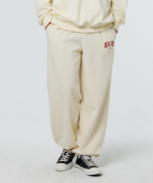 Basic New York Wide Jogger Pants - Cream