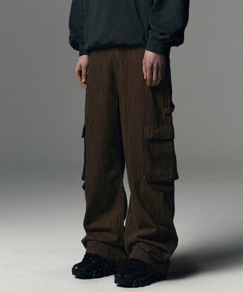Stripe Cargo Flare Fit Pants - Brown